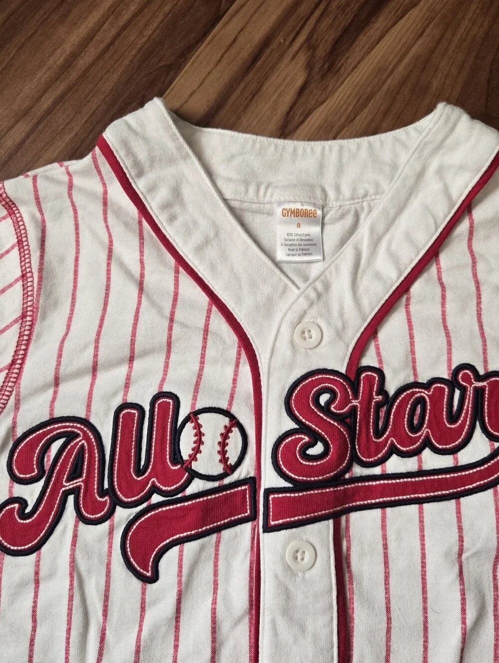 All Star Red-Striped Baseball Jersey Tee & Firetruck tee Gymboree 7-8 VGUC White